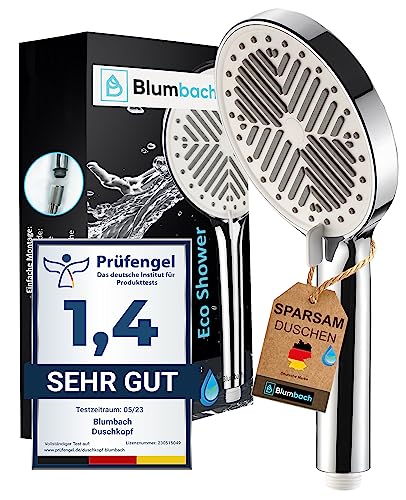 Duschkopf wassersparend - BLUMBACH® Eco Shower, wassersparender Duschkopf mit 3 Strahlarten,...